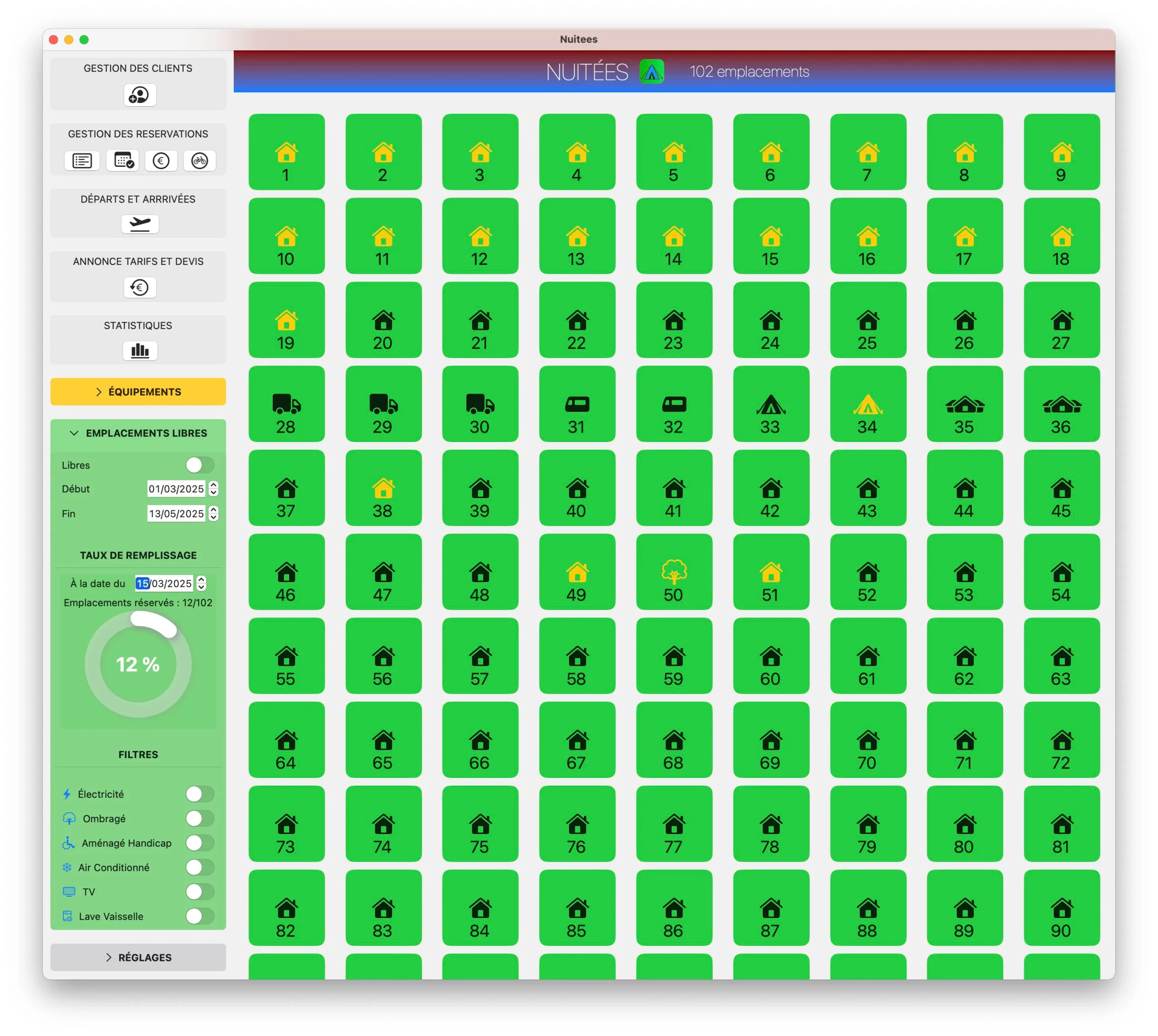 Nuitées : un logiciel Mac moderne pour gérer vos emplacements de camping