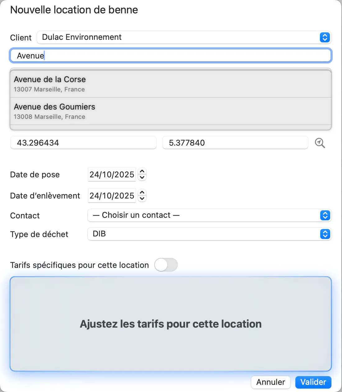 localisation chantiers BennesPro