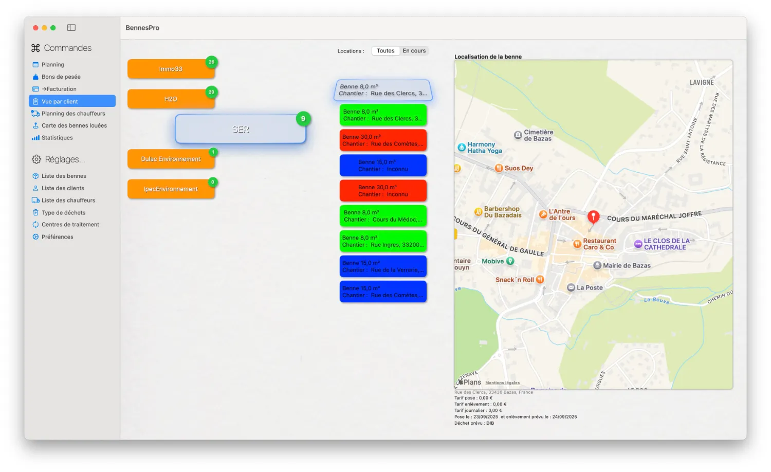 BennesPro :Vue par client