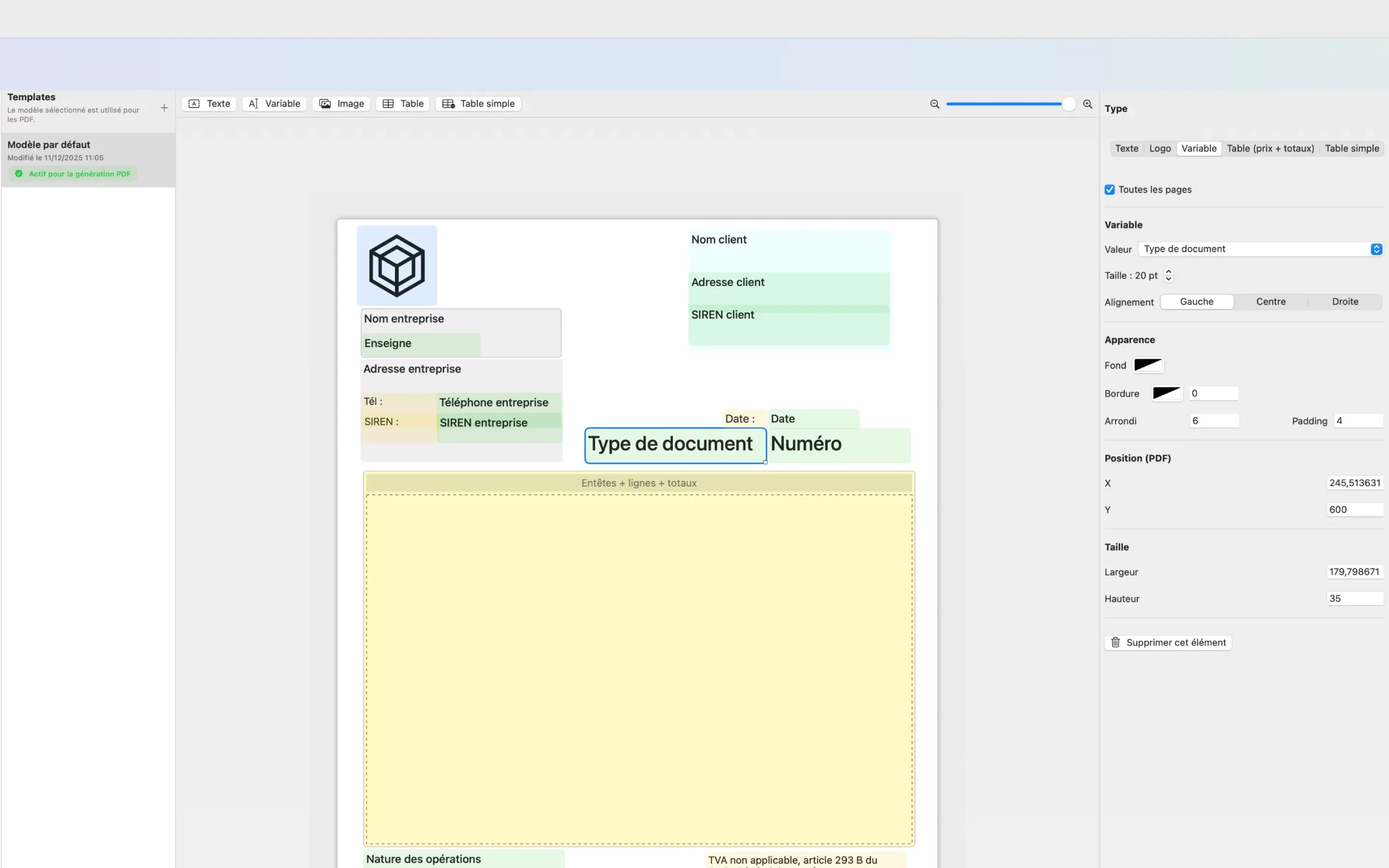 Micro-Entreprise : édition précise des pièces commerciales