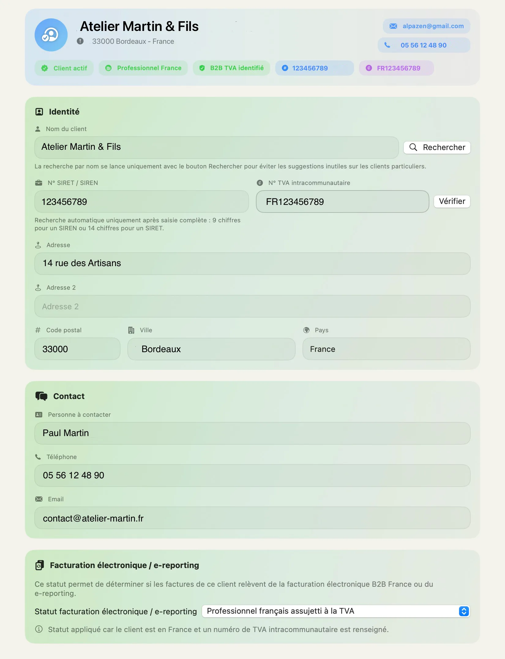 micro-entreprise fiche client