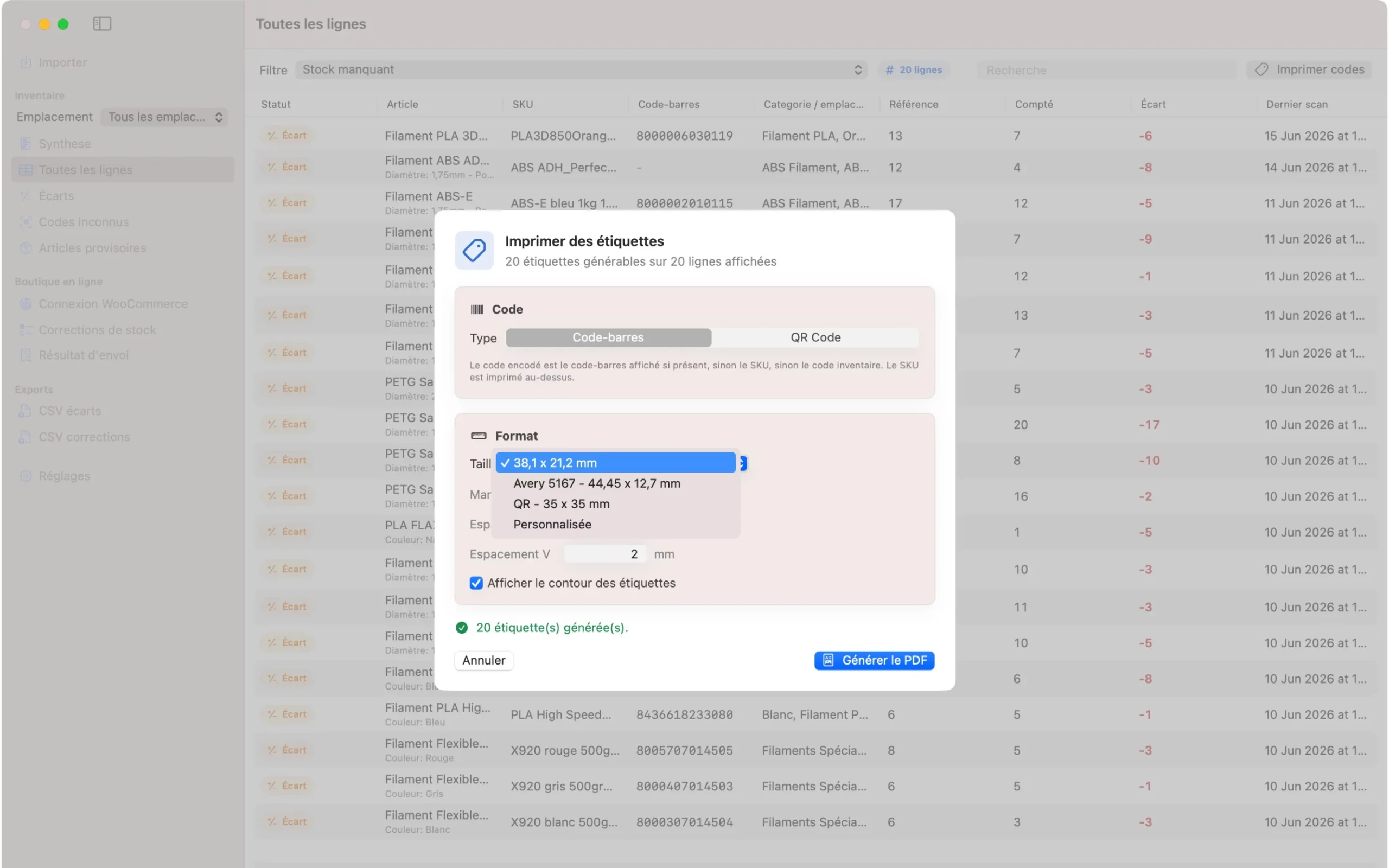 StockPilotControl etiquettes